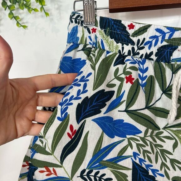 Joie Short Womens 8 Blue Green White Evelyn Tropical Beaded Linen Blend Medium - Picture 4 of 16